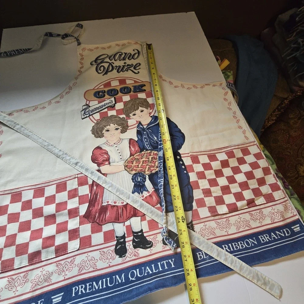 Vintage Muslin Apron Grand Prize Cook Pure-Premium‎ Quality-Blue Ribbon Cotton